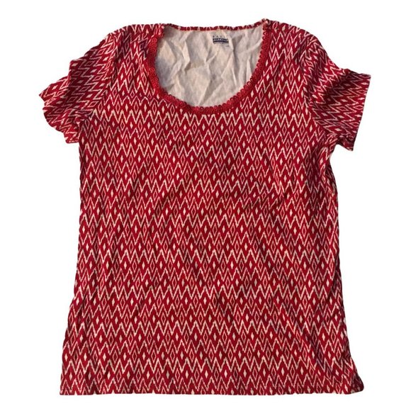 Basic Editions Tops - Basic Editions Top T-Shirt Red White Casual Cotton Summer Short Sleeves L 12 14